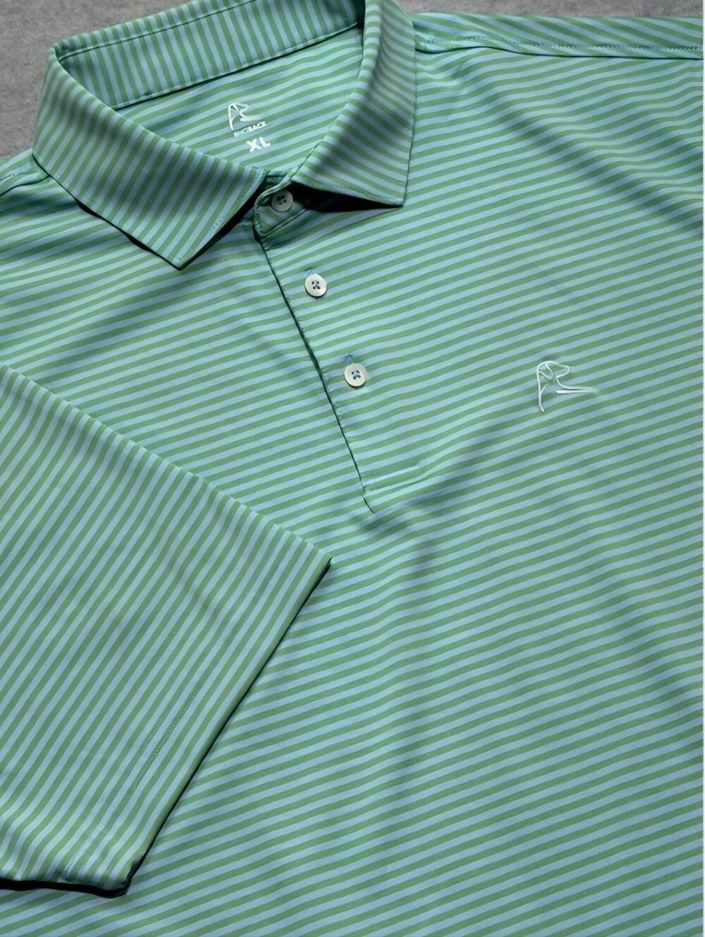 Rhoback Performance Golf Polo XL Blue Mint Green Striped Stretch Athletic Preppy